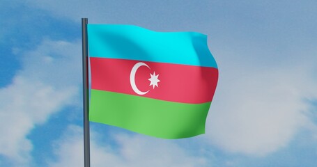 3D illustration of Azerbaijan Flags are waving in the sky
