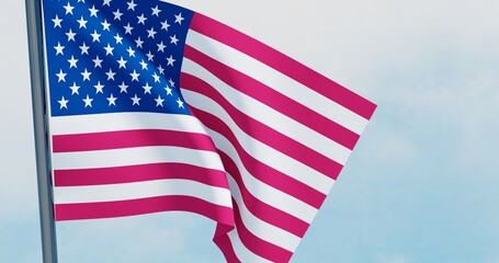 3D illustration of USA Flags are waving in the sky