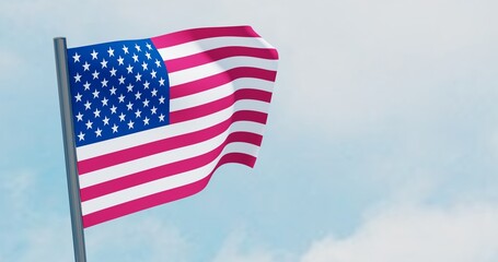 3D illustration of USA Flags are waving in the sky