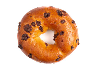 Single Chocolate Chip Bagel on a White Background