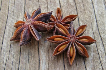 star anise on wooden background