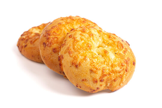 Row of Three Cheese Bagel Isolated on a White Background