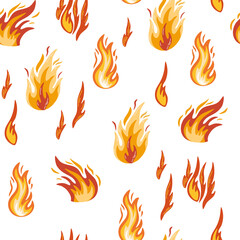 Fire seamless pattern. Flames background. Energy concept. Perfect for design of gift wrap, textile, decoration, banner, poster, website, wallpapers. Vector cartoon illustration.