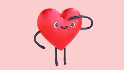 Cartoon cute plasticine heart character look away searching love. 3d render illustration