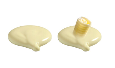 butter curl on Butter paste, Butter roll and paste isolated on white.