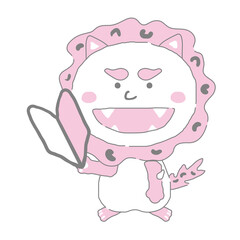 初心者マークを持つ沖縄のシーサー　シンプルカラー　イラスト素材