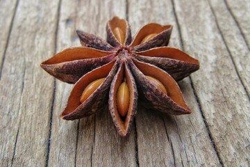 star anise on wooden background