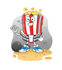popcorn head cartoon criminal in jail. cartoon character