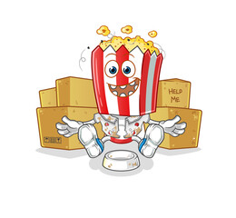 popcorn head cartoon homeless character. cartoon mascot vector