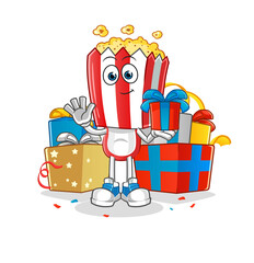 popcorn head cartoon give gifts mascot. cartoon vector