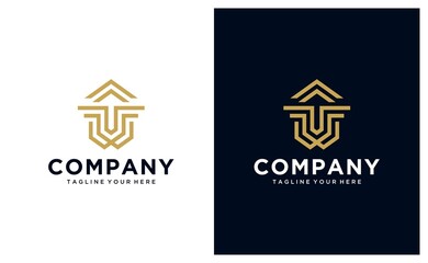 Logo House. Gold House Symbol Geometric Linear Style isolated on Double Background. Can be used for Real Estate, Construction, Architecture and Logos Buildings. Flat Vector Logo Design Template Elemen