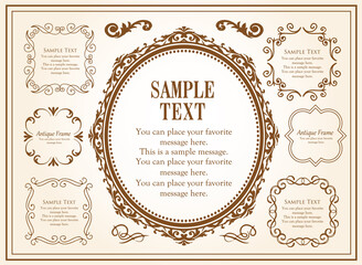 春の植物モチーフのフレームセット。ビンテージフラワー。装飾デザイン。流行りのあしらい	