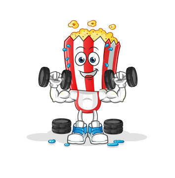 popcorn head cartoon weight training illustration. character vector