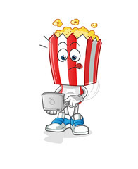 popcorn head cartoon with laptop mascot. cartoon vector
