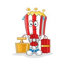 popcorn head cartoon holding dynamite character. cartoon vector
