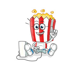 popcorn head cartoon playing video games. cartoon character