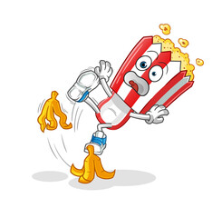 popcorn head cartoon slipped on banana. cartoon mascot vector