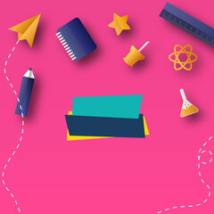 Back to school abstract background with modern simple hand-drawn doodle, pencil, notebook, wavy elements