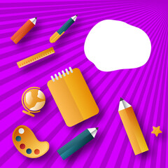 Back to school abstract background with modern simple hand-drawn doodle, pencil, notebook, wavy elements