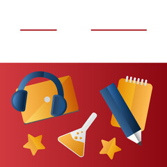 Hand-drawn back to school doodle art background with pencil, planet, stars, notebook elements. Vector illustration for banner, poster, flier 