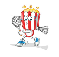 popcorn head cartoon playing badminton illustration. character vector