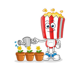 popcorn head cartoon watering the flowers mascot. cartoon vector