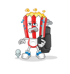 popcorn head cartoon with golf equipment. cartoon mascot vector