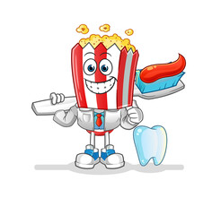 popcorn head cartoon dentist illustration. character vector
