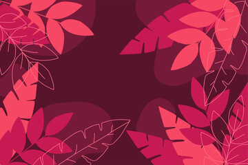 Drawn tropical leaves background with lines