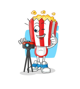 popcorn head cartoon photographer character. cartoon vector