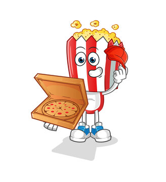 popcorn head cartoon pizza delivery boy vector. cartoon character