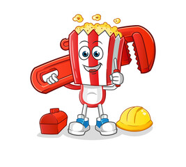 popcorn head cartoon plumber. cartoon mascot vector