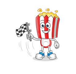 popcorn head cartoon hold finish flag. cartoon mascot vector