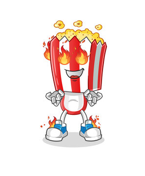popcorn head cartoon on fire mascot. cartoon vector