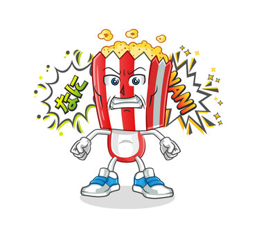 popcorn head cartoon anime angry vector. cartoon character