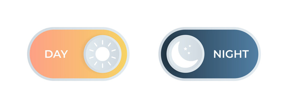 Night day mode switch. Concept for mobile app or website. Gradient on and off button. Vector illustration.