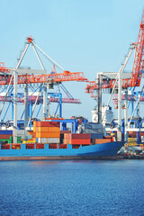 Port cargo crane, ship and container