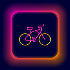 Glowing neon line Bicycle icon isolated on black background. Bike race. Extreme sport. Sport equipment. Colorful outline concept. Vector