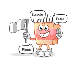 skin structure hold surrender flag mascot. cartoon vector