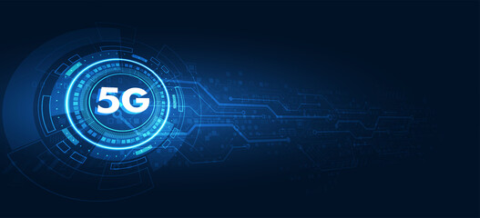 5G speed internet futuristic technology background with circuit board and light.Network electronic vector design. 