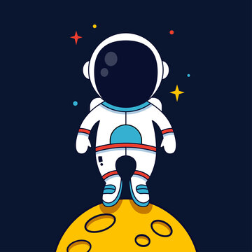 Astronaut standing on the Moon cartoon vector, Spaceman galaxy exploration background, Mission to the moon concept