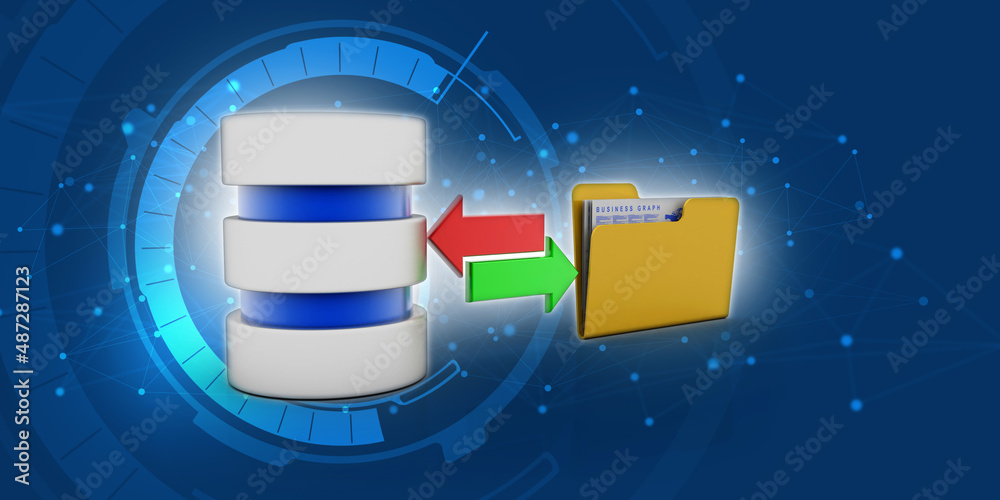 Poster 3d rendering database storage data base folder storage