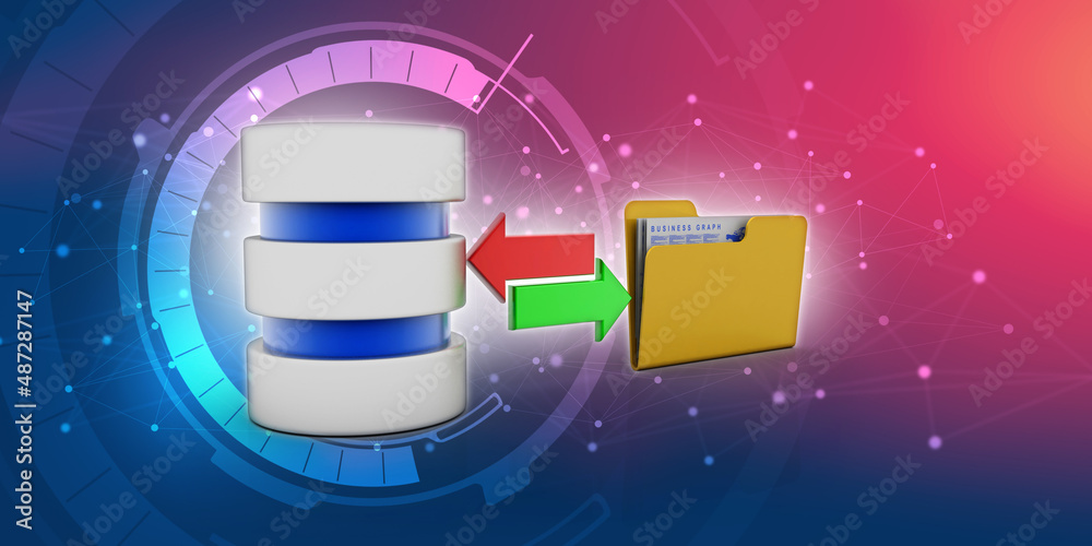 Poster 3d rendering database storage data base folder storage