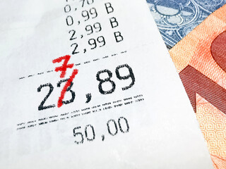 Kassenbon, Euro Geldscheine und die Inflation