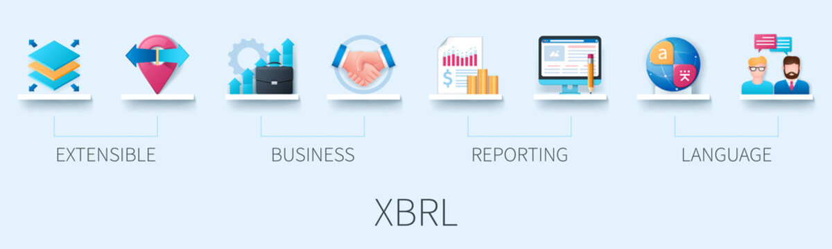 XBRL banner with icons. Extensible Business Reporting Language. Business concept. Web vector infographic in 3D style