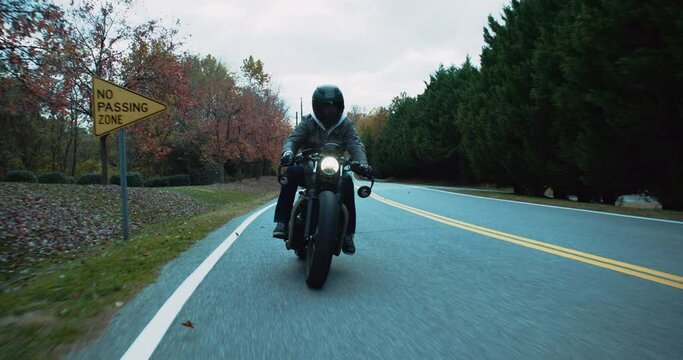Motorcycle On Scenic Road in Autumn/Fall in Slow Motion 4K 