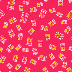 Line Biologically active additives icon isolated seamless pattern on red background. Vector