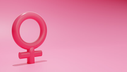 Rendering 3d ilutation of the concept of International Women's Day with female gender symbols. A pink female symbol on a pink background. March 8. space is available copy.