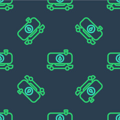 Line Fuel tanker truck icon isolated seamless pattern on blue background. Gasoline tanker. Vector