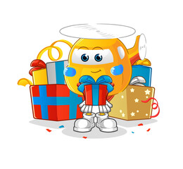 helicopter give gifts mascot. cartoon vector